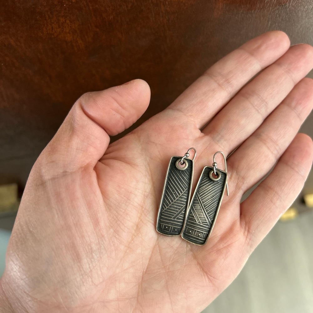 Sterling Silver Artisan Geometric Earrings - Picture 6 of 6